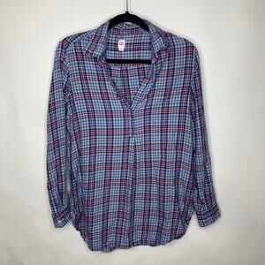 Gap Blue Pink Popover Flannel Shirt Top Sz Medium
